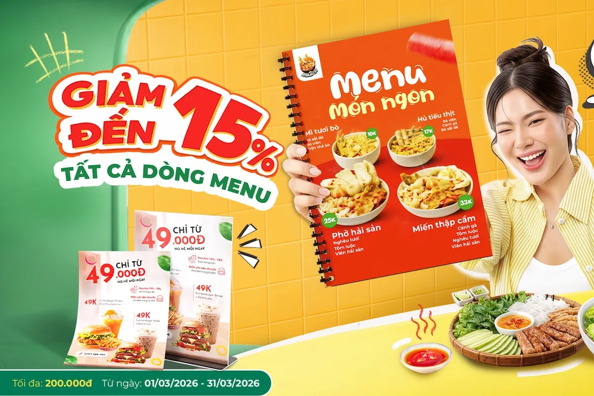 Tháng 3 tưng bừng - Ưu đãi lớn in Menu giảm 15%